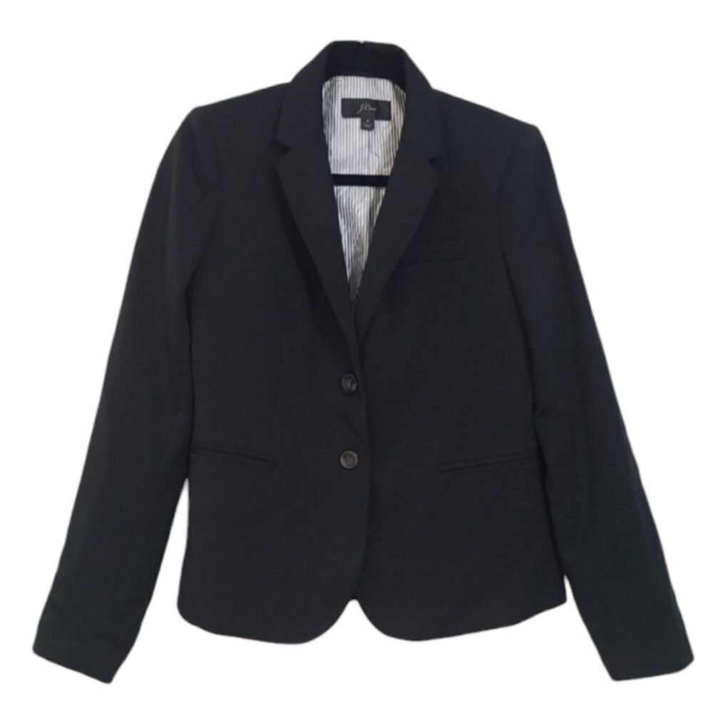 J. CREW Regent Wool Fitted Fully Lined Popped Collar Black Blazer B0323 …